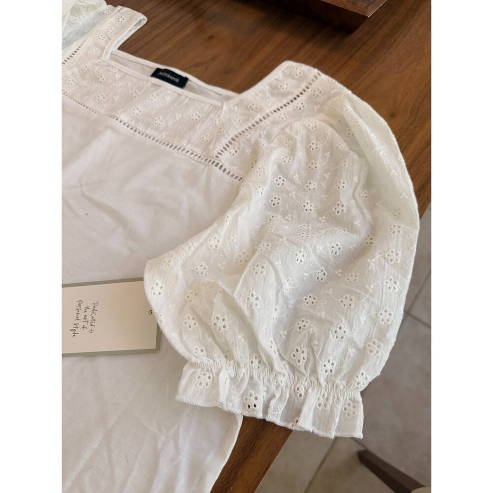 Calligraphie Women's White Eyelet Puff Sleeve Top Size XL - Picture 4 of 7
